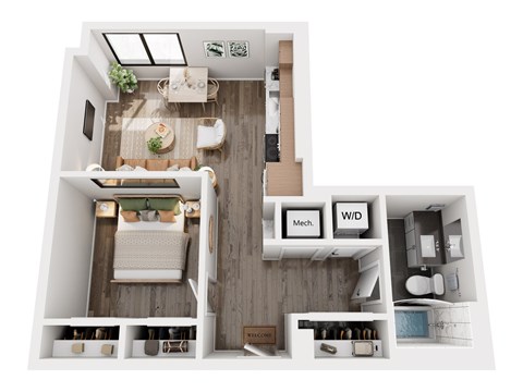 Floor plan for 1 bed, 1 bath, 551 sqft